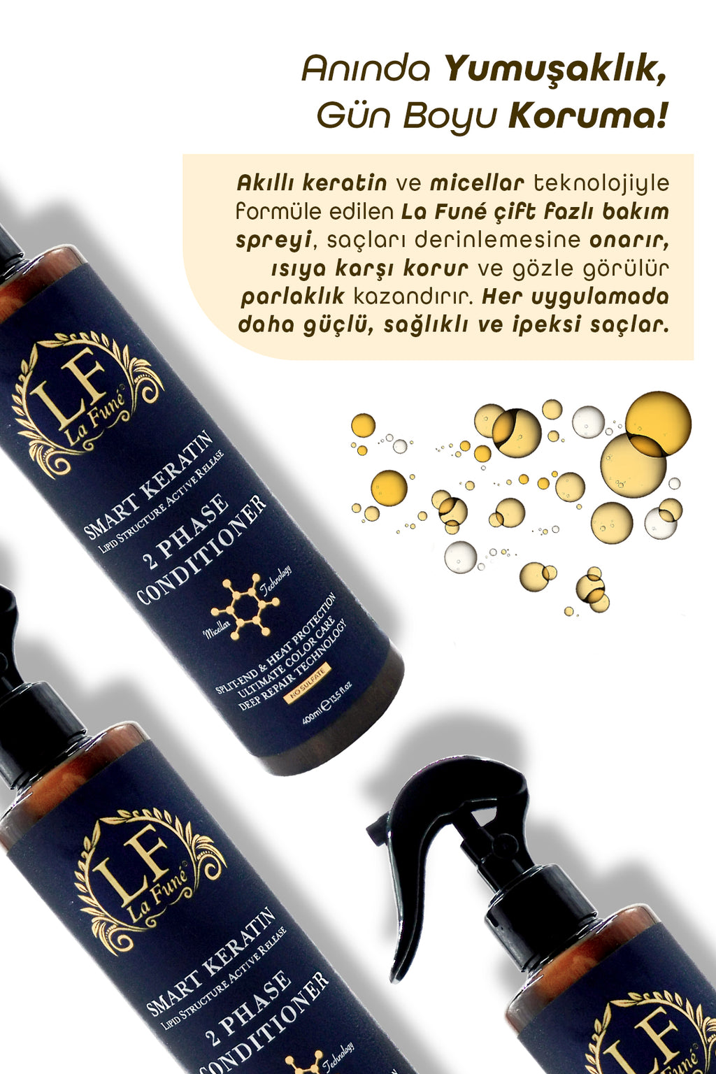 Smart Keratin Micellar Teknolojili Çift Fazlı Onarıcı Ve Koruyucu Saç Bakım Spreyi 400 ml