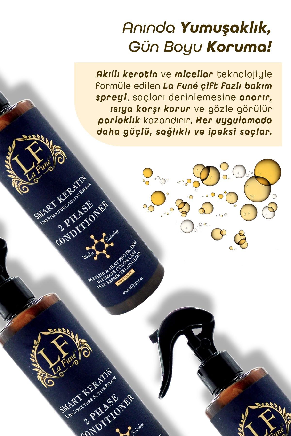 Smart Keratin Micellar Teknolojili Çift Fazlı Onarıcı Ve Koruyucu Saç Bakım Spreyi 400 ml